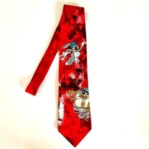 Looney Tunes 100% Silk Tie Football Buggs Bunny Tasmanian Devil Size O/S